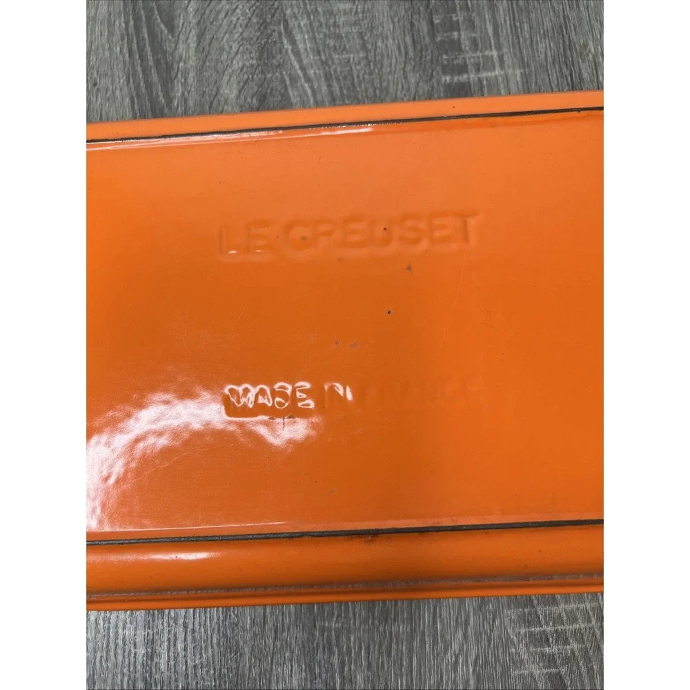 VTG Le Creuset France Orange Casserole Lasagna Pan Enameled Bail Handles Large - Picture 3 of 16